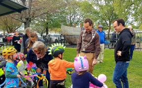 Carterton Mayor Greg Lang with residents in the town's Carrington Park. The council is seeking feedback on two "significant" plans.
