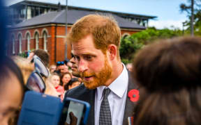 Wellington, New Zealand - October 28, 2018: The Duke of Sussex chat with members of the crowd at the Wellington War Memorial in New Zealand.