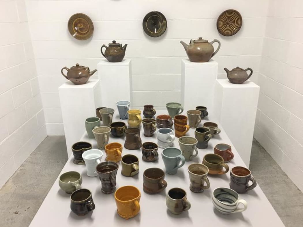 Bowls and mugs by Ross Mitchell-Anyon at Quartz Museum of Ceramics in Whanganui.