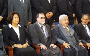 Outgoing Samoa Chief Justice Patu Falefalu Sapolu, second from right.