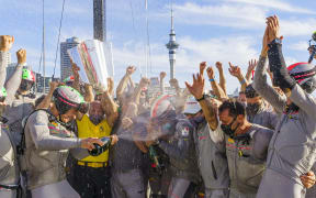 Luna Rossa celebrate winning the America's Cup Challenger Selection Series Finals against Team UK.