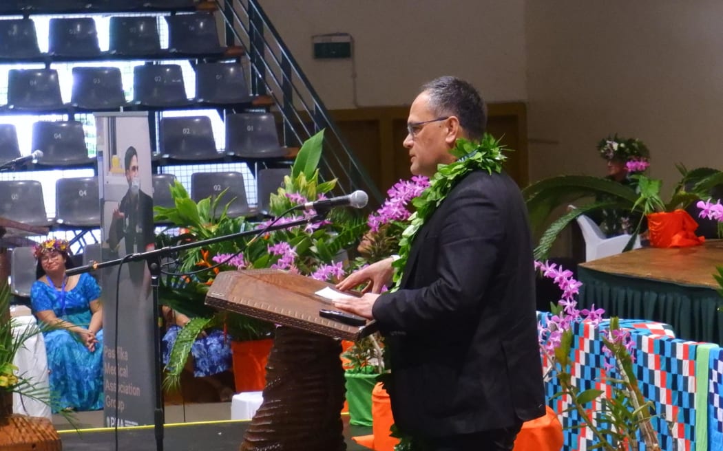 Pasifika Medical Association President, Dr Kiki Maoate speaks at the Pasifika Medical Association conference in Rarotonga.