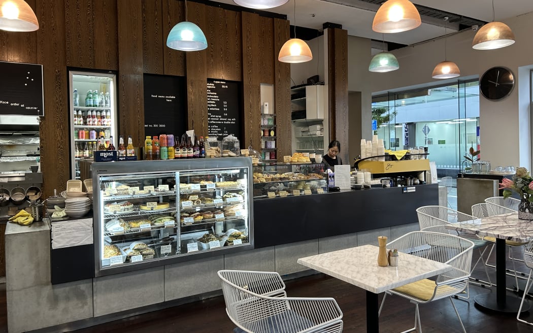 A photograph of a cafe interior.