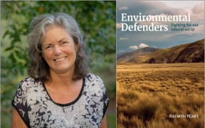 Photo of Raewyn Peart and her book Environmental Defenders.