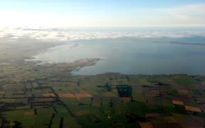 An aerial view of Lake Ellesmere.