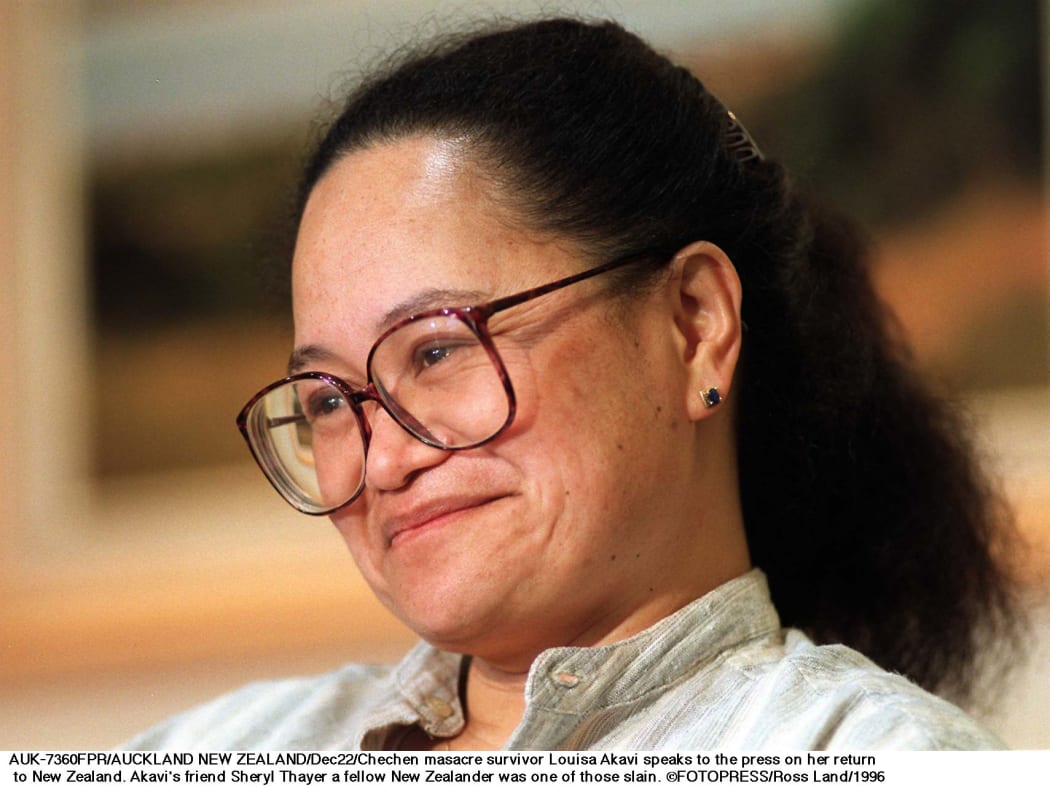 Louisa Akavi speaks to media in 1996