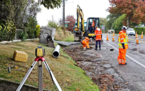 Contractors at work for Masterton District Council project at Lansdowne, Masterton.