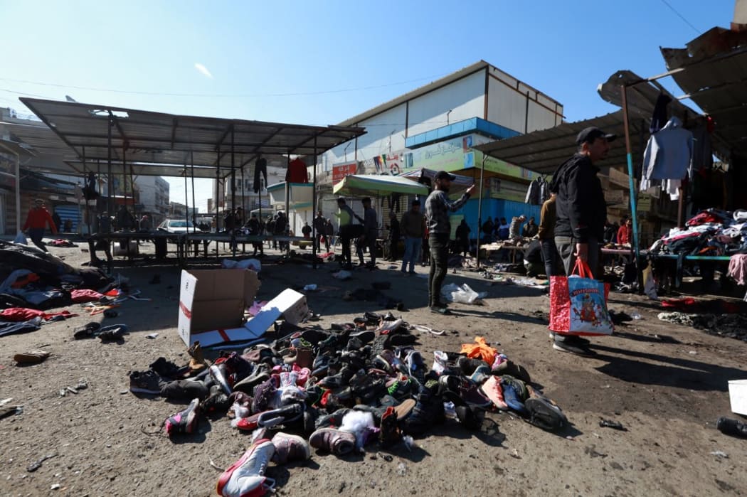 BAGHDAD, IRAQ - JANUARY 21: A view of the explosion site after a suicide bombing attack at al-Tayaran Square in Baghdad, Iraq on January 21, 2021.