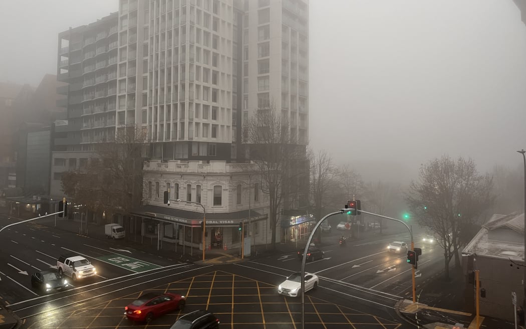 Heavy fog blankets Auckland on the morning of 10 June, 2025.