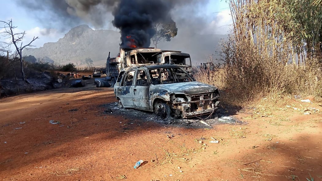 Burned vehicles found in Hpruso town in Kayah state on Christmas Day.