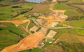 One of the bridges being built in the Huntly section of the Waikato Expressway (May 2016).