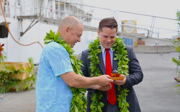 Gift exchange marking the end of the Okeanos Explorer's 26-day expedition in the Cook Islands.