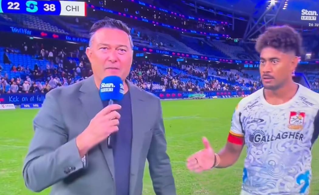 Chiefs player Emoni Narawa left hanging by Stan sport host on Friday.