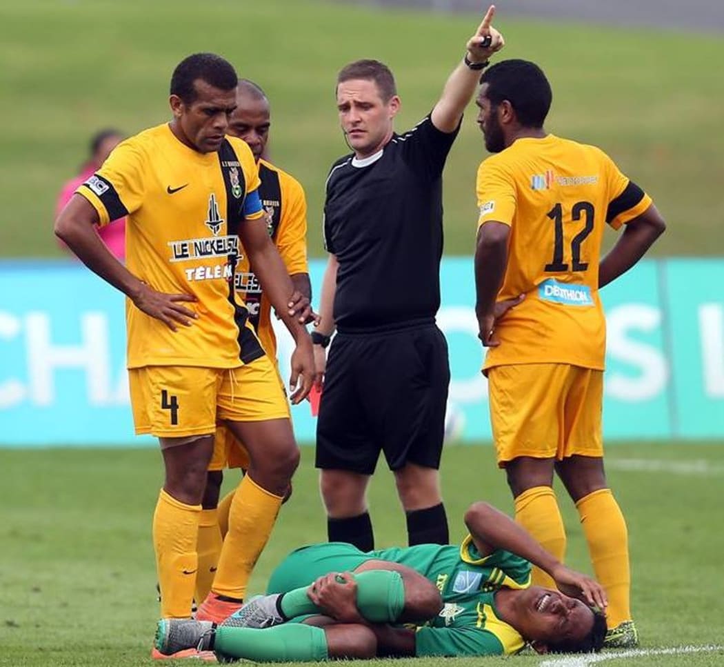 AS Magenta's Loic Wakanumune is sent off against AS Tefana.