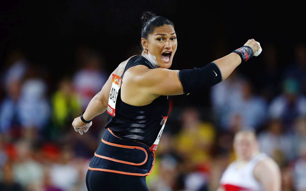 Dame Valerie Adams competing in the women's shot put final at the 2018 Commonwealth Games