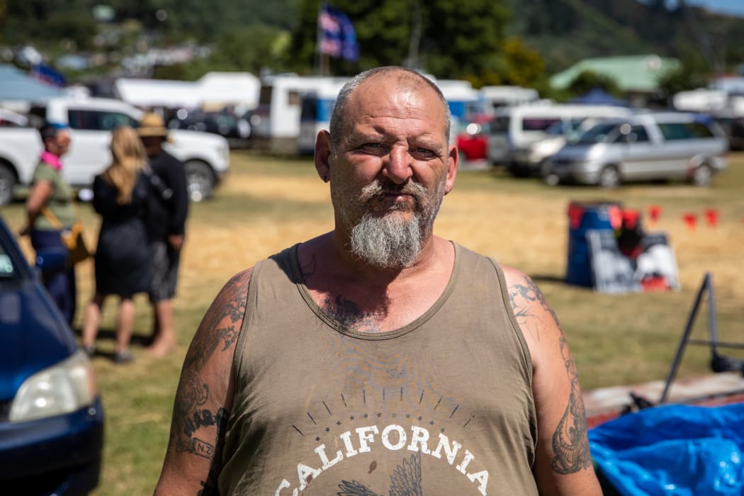 Craig Tough is out protesting at Nelson Square, in Picton, against Covid-19 vaccine mandates.