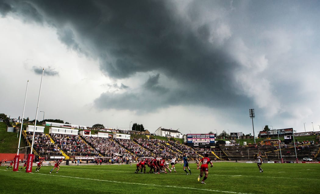 The Bradford Bulls playing at the their home stadium.