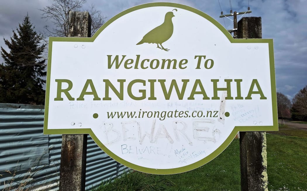A sign in Rangiwahia has been vandalised with messages relating to missing woman Breanna Muriwai.