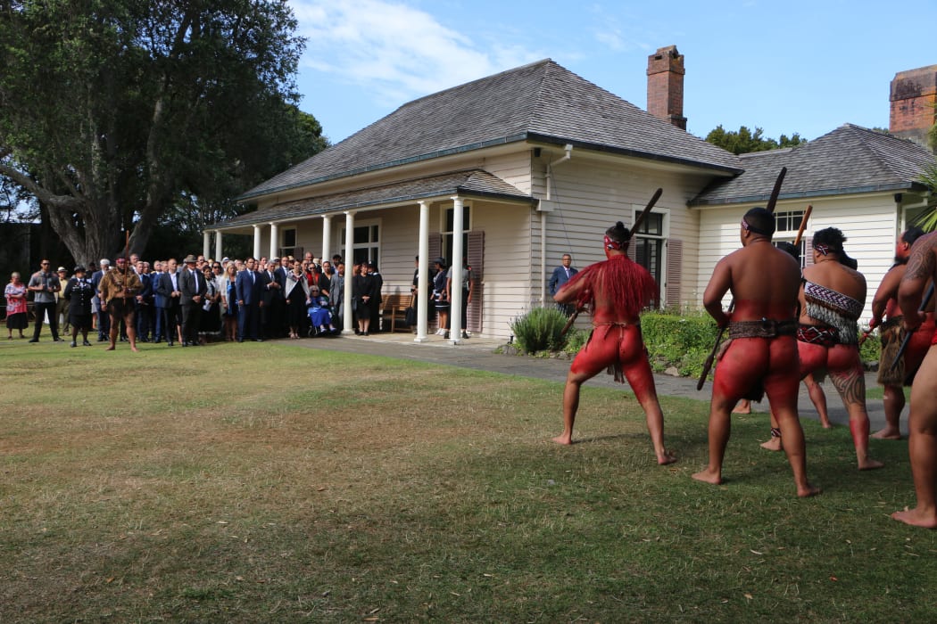 The powhiri at Waitangi as senior politicians arrived on 4 February