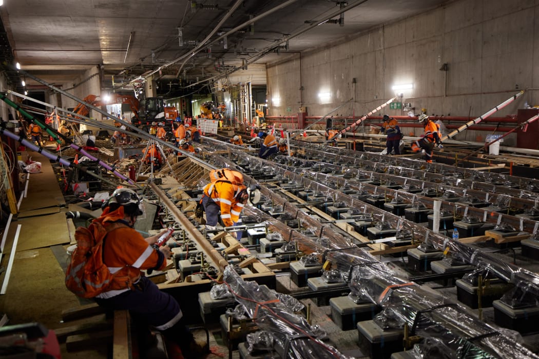 KiwiRail staff work on Britomart Station during rail shutdown