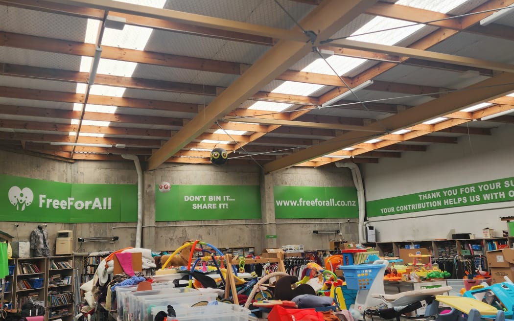 At Free For All in Porirua, donated goods, appliances and clothing are given away in exchange for a $5 entry fee to cover costs.