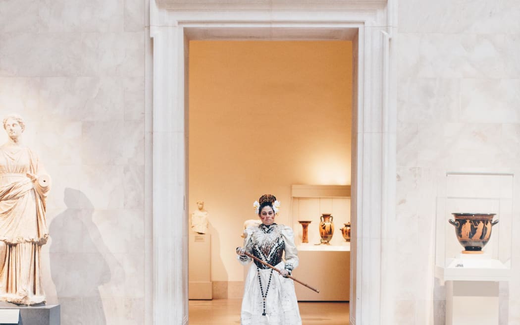 Rosanna Raymond as Back Hand Maiden in the Greek and Roman galleries, The Metropolitan Museum of Art, New York.