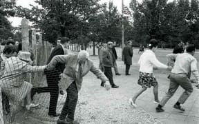 East Germans flee into West Berlin, August 12, 1961, Courtesey of Habans/Getty Images