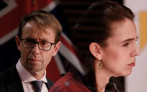 Prime Minister Jacinda Ardern, followed by Director-General of Health Dr Ashley Bloomfield.