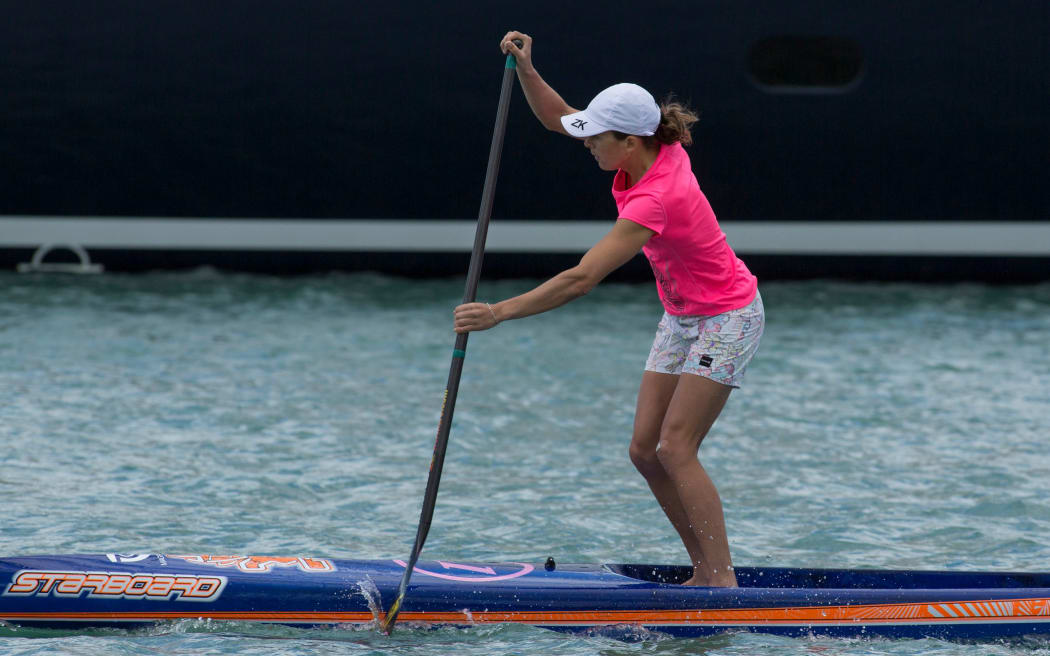 Olympic gold medallist Jo Aleh competes in the "Fastest Paddler on Earth" Elite Invitational 200m race