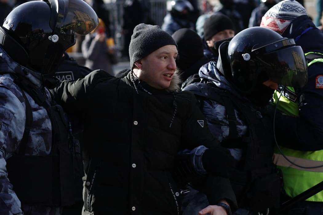 Security forces take anti-war protesters into custody in Moscow, Russia on 6 March 2022.