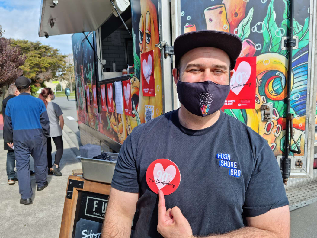 Anton Matthews was offering free fish and chips to anyone who got a Covid-19 vaccine at Ngā Hau E Whā Marae in Christchurch today.