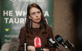 PM Jacinda Ardern talks to media after violent extremism hui.