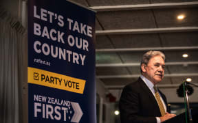 New Zealand First leader Winston Peters speaks at a public meeting at Napier Sailing Club in Napier on 29 September 2023.