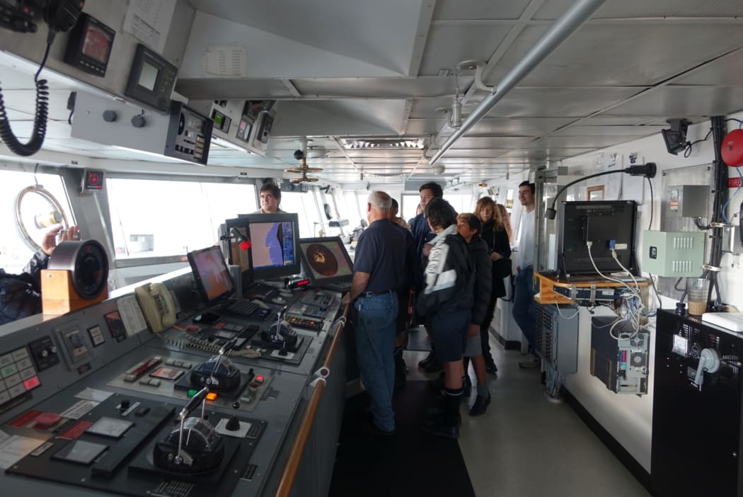 Hawke's Bay school students aboard the Roger Revelle in the Port of Napier.