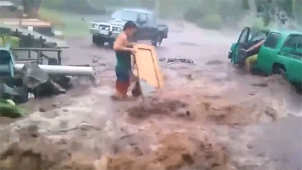 Screenshot from a video on Facebook of floodwater on Savai'i.