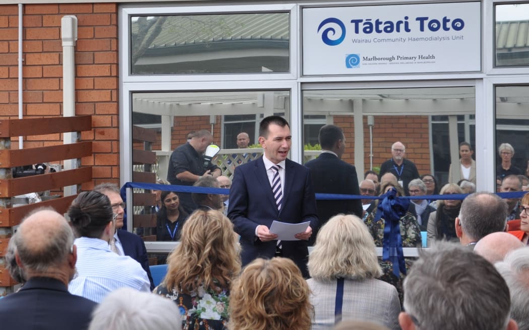 Health Minister Simeon Brown at the opening of the Wairau Community Haemodialysis Unit. 