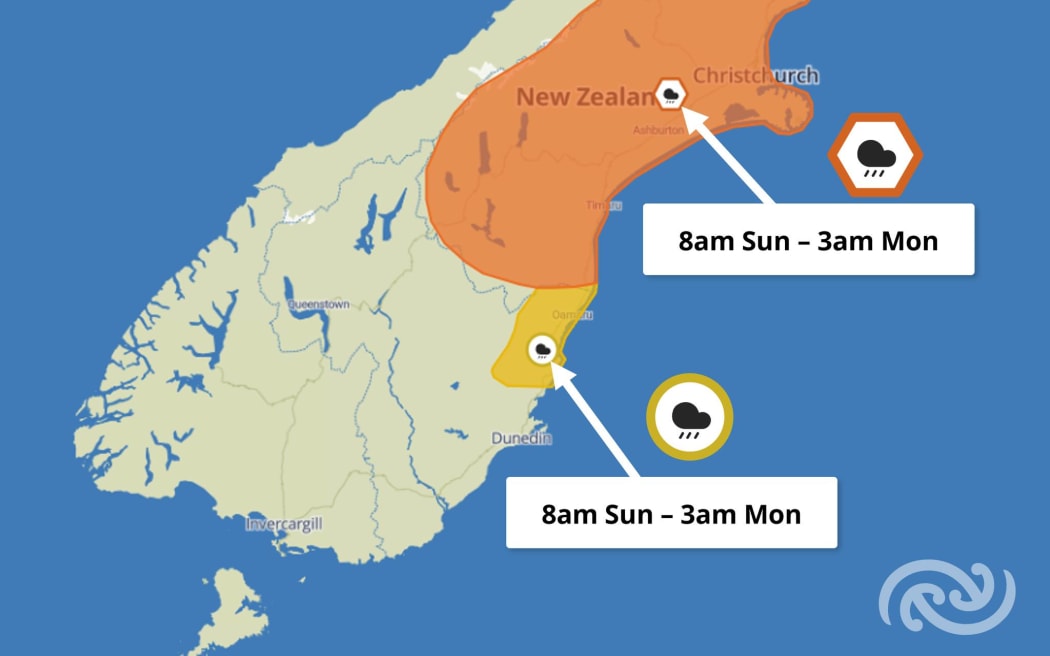 Metservice has issued heavy rain warnings and watches for large areas of the South Island.