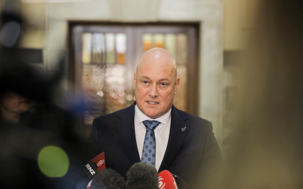 Prime Minister Christopher Luxon speaking to reporters on 14 August 2024 after the Reserve Bank's announcement that it would cut the cash rate by 25 basis points.