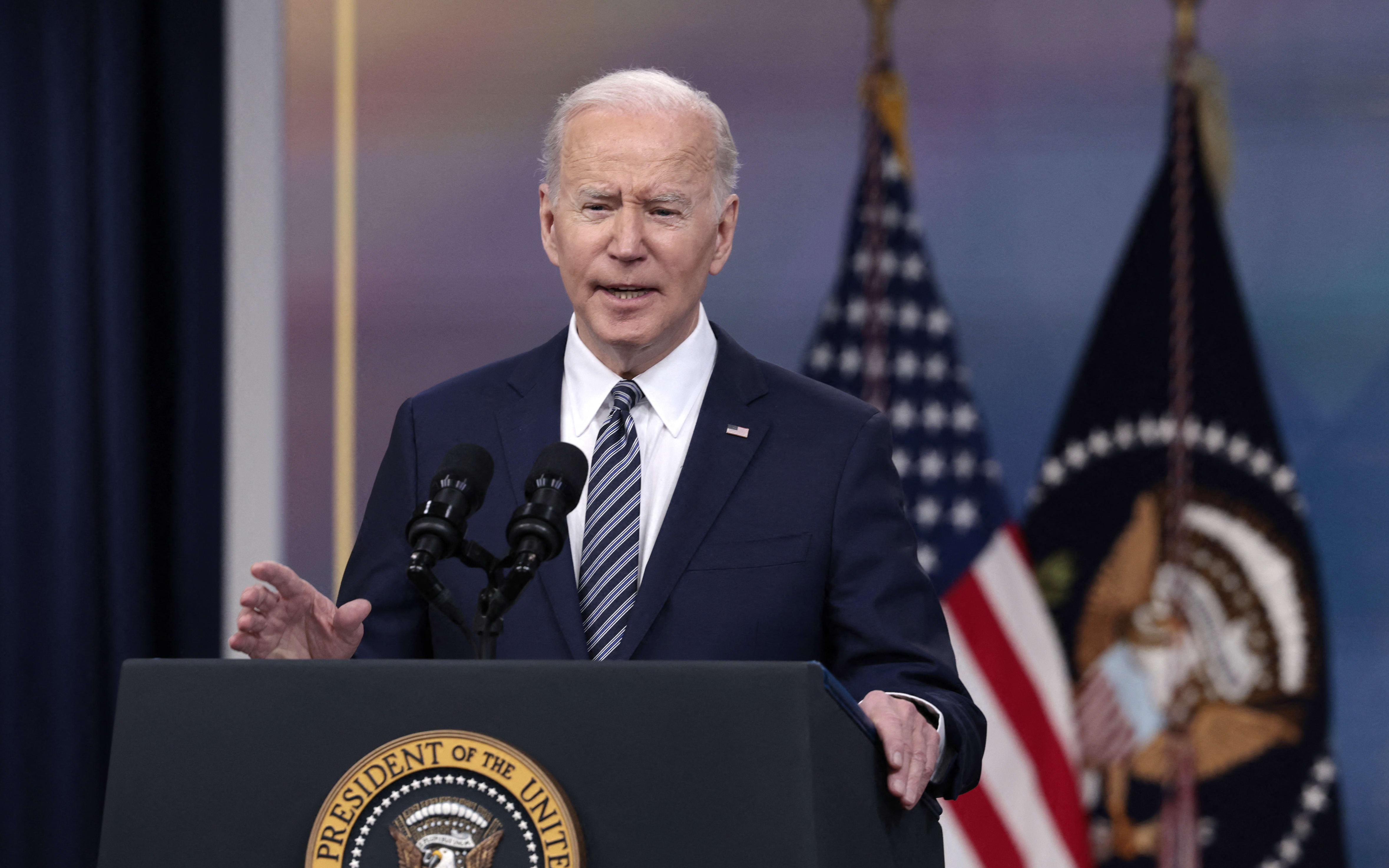 US President Joe Biden delivers remarks on gas prices in the United States, at the White House, 31 March 2022.