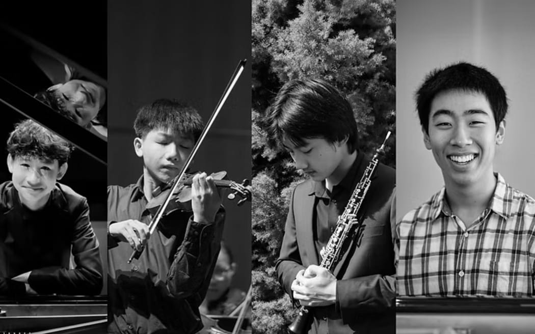 Participants in St Matthew's Chamber Orchestra concert 'Young & Brilliant'. From left: Shan Liu, Hayden Chiu, David Zhu, Henry Meng.