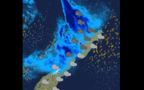 A map of the expected rain shows much of the country getting hit by downpours.