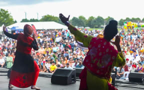Two punjabi dancers performing at 2024 NZ Sikh Games.