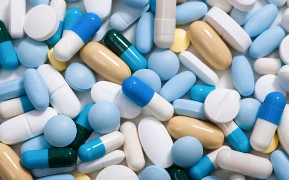 Heap of medicine pills.  Background made from colorful pills and capsules