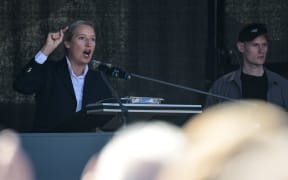 31 August 2024, Thuringia, Erfurt: Alice Weidel, leader of the AfD parliamentary group, speaks at an AfD event a day before the state elections in Thuringia.