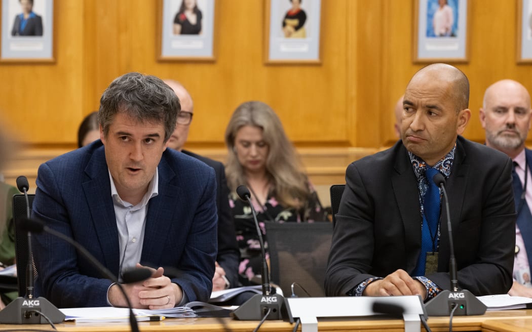 Chris Bishop and Tama Potaka answering questions during the Kainga Ora annual review