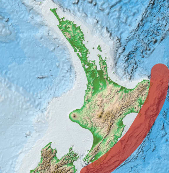 The Hikurangi subduction zone off the East Coast.