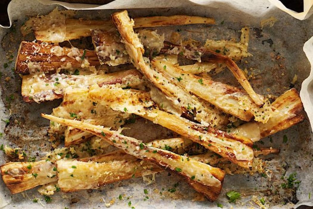 Parsnips with Crispy Parmesan & Garlic