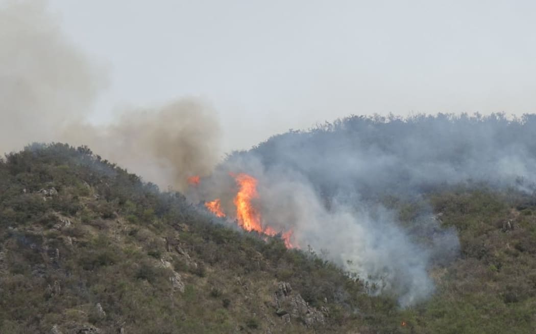 Fire on the hill close to the main entrance to Hanmer Springs.