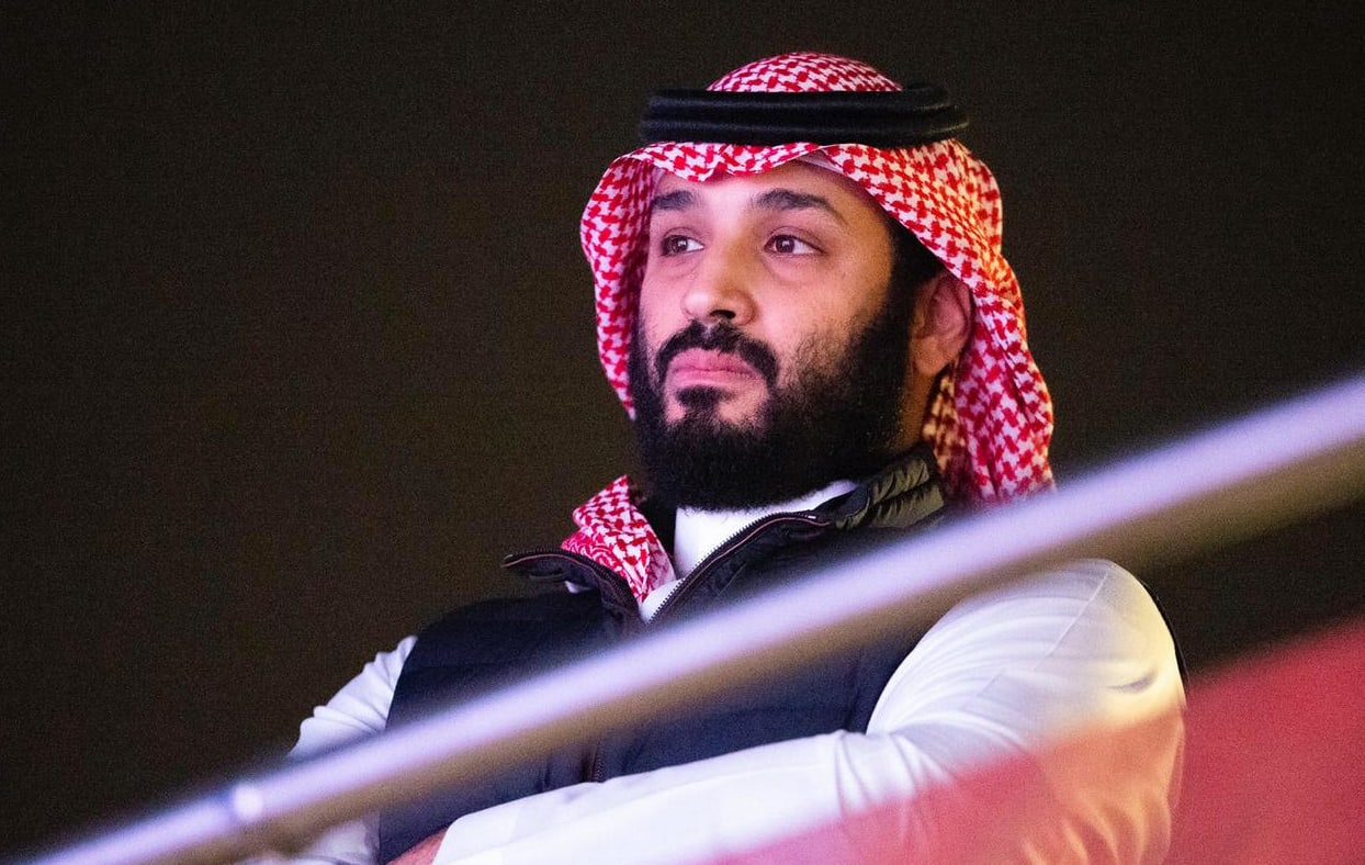 Saudi Crown Prince Mohammed bin Salman attending the heavyweight boxing match between Andy Ruiz Jr. and Anthony Joshua for the IBF, WBA, WBO and IBO titles in Diriya, near the Saudi capital late on December 7, 2019.