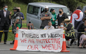 Mana whenua prevent protesters from occupying Wainuiōmata Marae in Lower Hutt on 4 March, 2022.